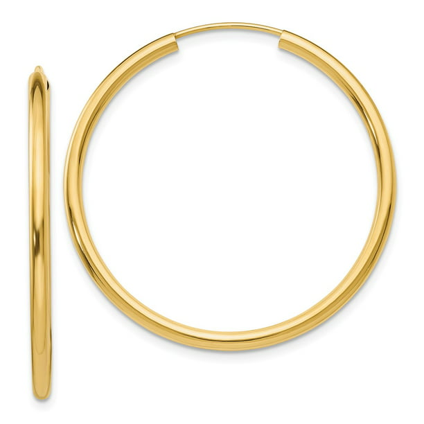 0.70 Diameter Women's 14k Yellow Gold 2mm Wide Classic Endless Hoop Earrings 